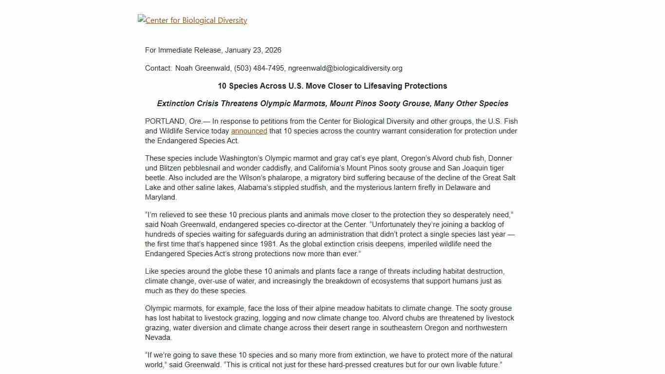 10 Species Across U.S. Move Closer to Lifesaving Protections - Center for Biological Diversity